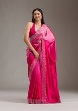 Women's Rani Pink Swarovski Satin Saree