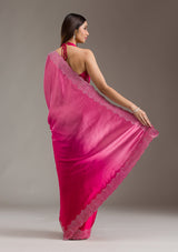 Women's Rani Pink Swarovski Satin Saree