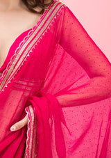 Women's Rani Pink Threadwork Chiffon Saree