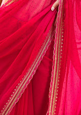 Women's Rani Pink Threadwork Chiffon Saree