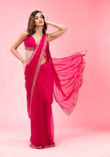 Women's Rani Pink Threadwork Chiffon Saree