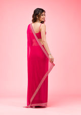 Women's Rani Pink Threadwork Chiffon Saree