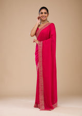 Women's Rani Pink Zariwork Soft Silk Saree