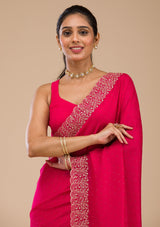 Women's Rani Pink Zariwork Soft Silk Saree