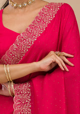Women's Rani Pink Zariwork Soft Silk Saree