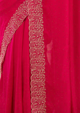 Women's Rani Pink Zariwork Soft Silk Saree