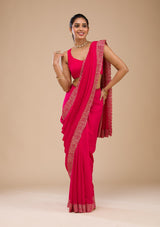 Women's Rani Pink Zariwork Soft Silk Saree