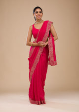 Women's Rani Pink Zariwork Soft Silk Saree