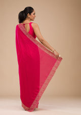 Women's Rani Pink Zariwork Soft Silk Saree