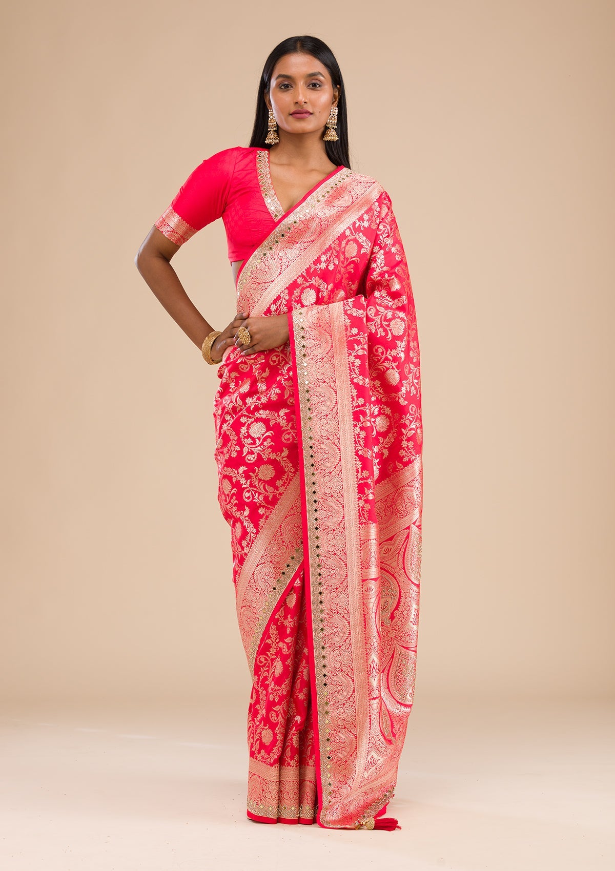 Women's Red Zariwork Banarasi Silk Saree