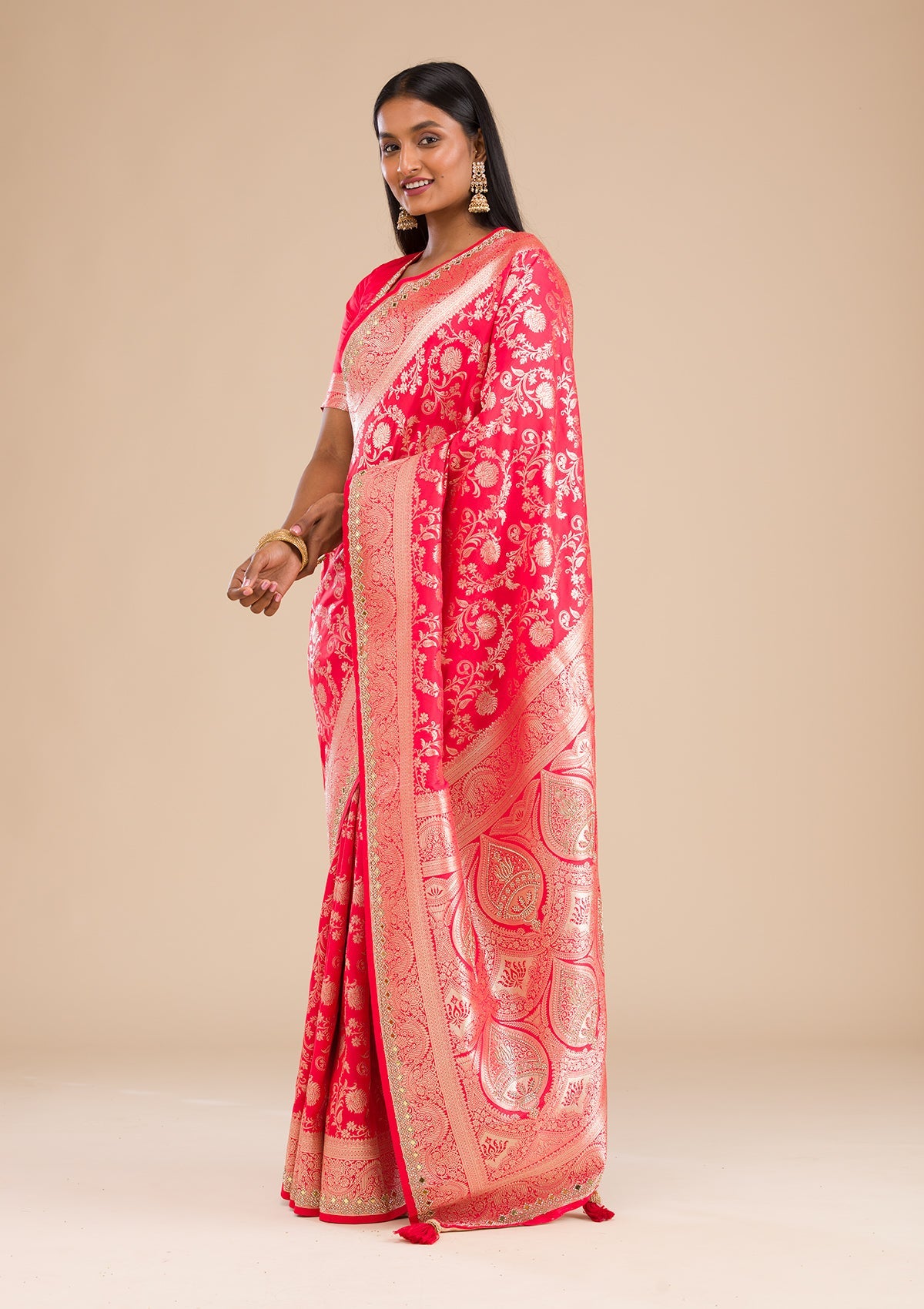Women's Red Zariwork Banarasi Silk Saree