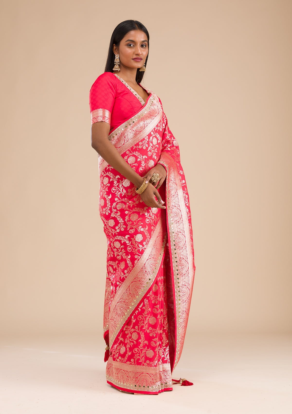 Women's Red Zariwork Banarasi Silk Saree