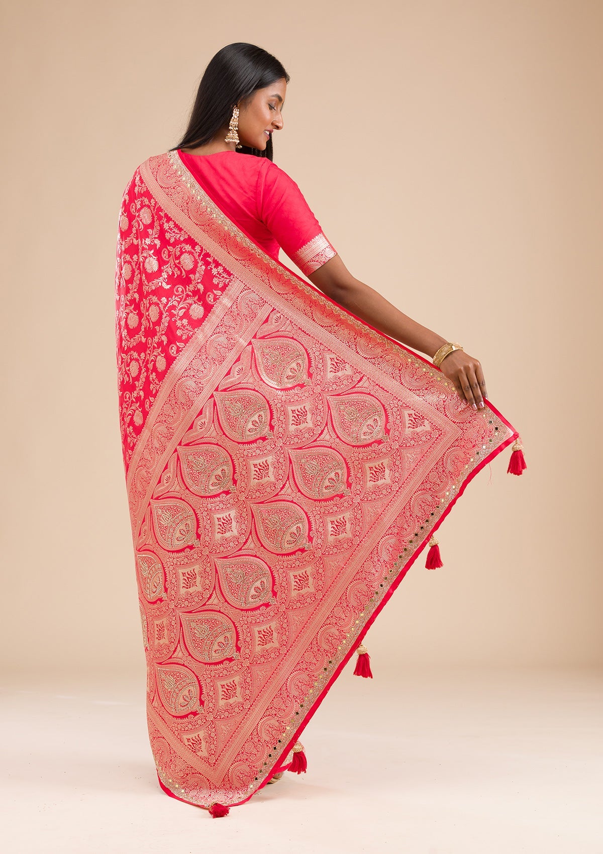 Women's Red Zariwork Banarasi Silk Saree