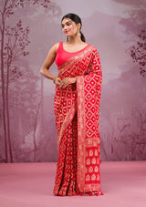 Women's Red Zariwork Georgette Saree
