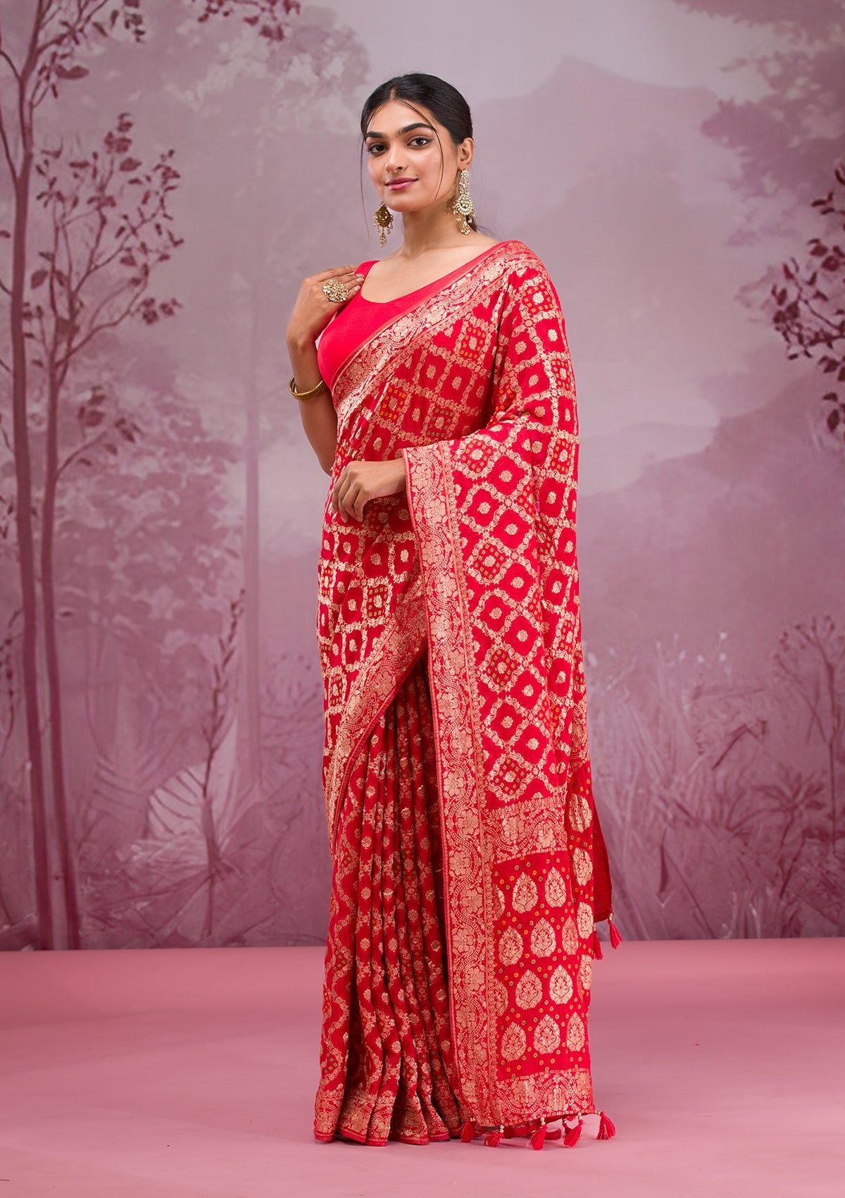 Women's Red Zariwork Georgette Saree