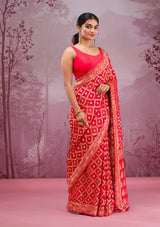 Women's Red Zariwork Georgette Saree