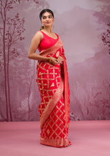 Women's Red Zariwork Georgette Saree