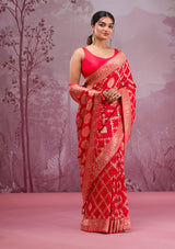 Women's Red Zariwork Georgette Saree