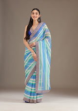 Women's Royal Blue Sequins Tissue Saree