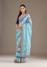 Women's Royal Blue Sequins Tissue Saree