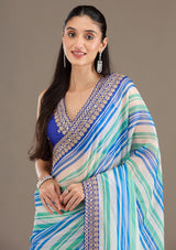 Women's Royal Blue Sequins Tissue Saree