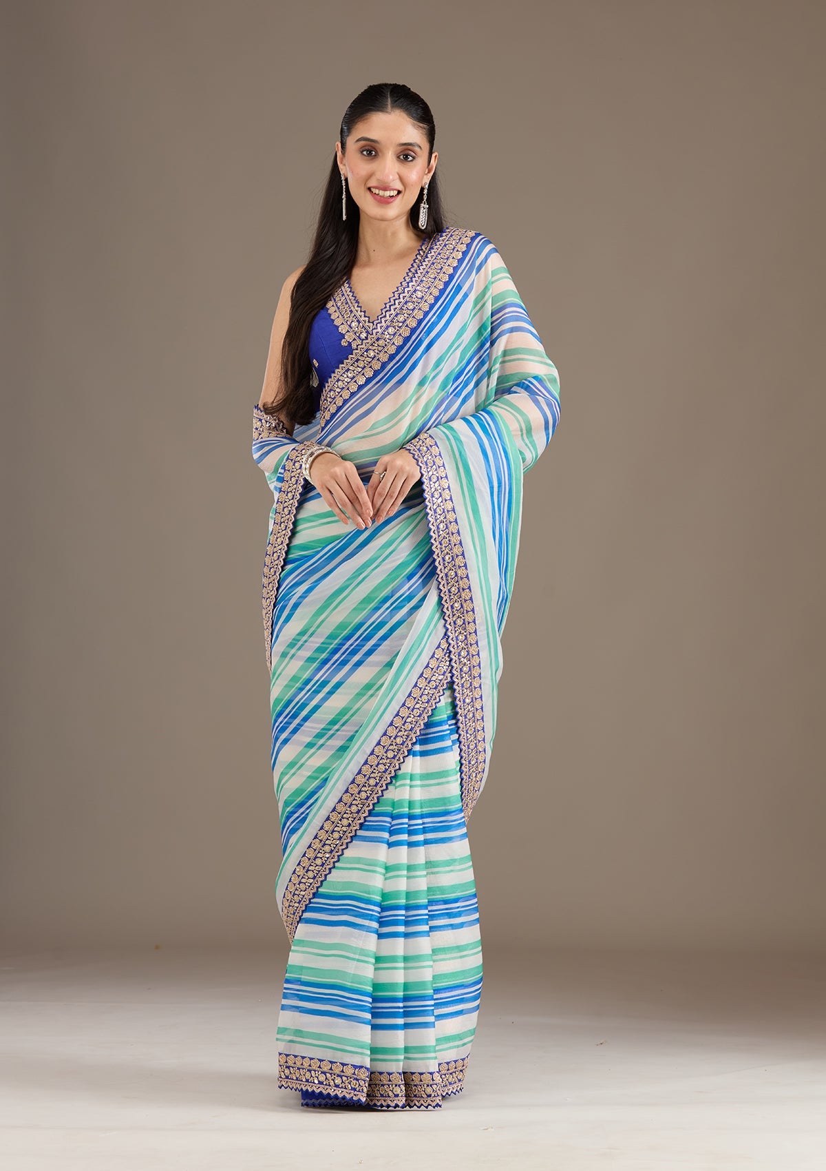 Women's Royal Blue Sequins Tissue Saree