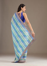 Women's Royal Blue Sequins Tissue Saree