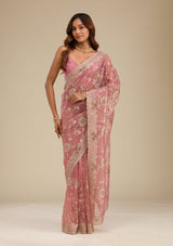 Women's Pink Zariwork Tissue Saree