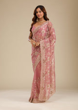 Women's Pink Zariwork Tissue Saree
