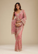 Women's Pink Zariwork Tissue Saree
