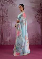 Women's Sea Green Printed Georgette Saree