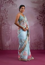 Women's Sea Green Printed Georgette Saree