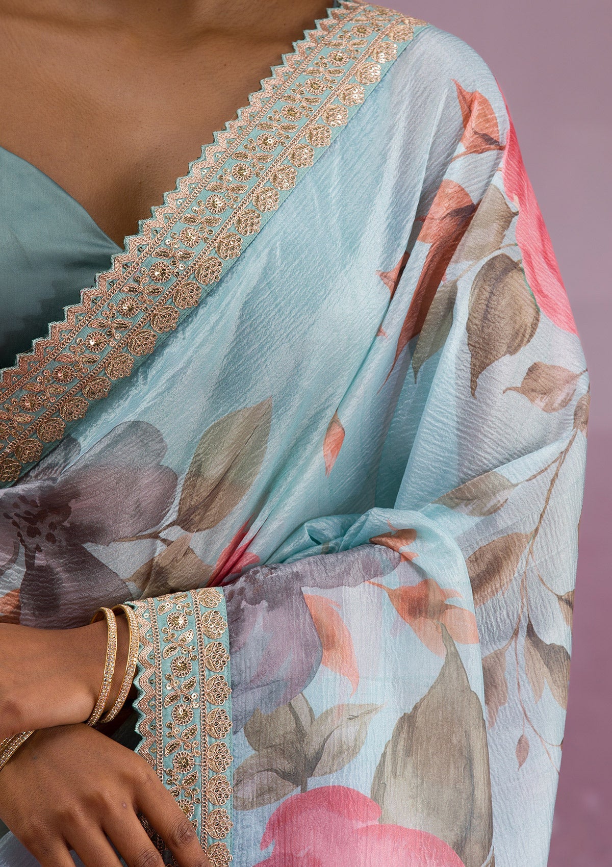 Women's Sea Green Printed Georgette Saree