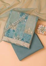 Women's Sea Green Sequins Organza Unstitched Salwar Suit