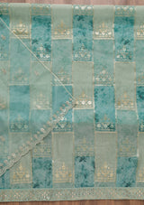 Women's Sea Green Sequins Organza Unstitched Salwar Suit