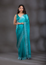 Women's Sea Green Swarovski Satin Saree