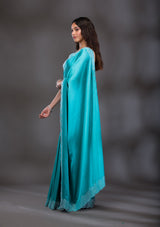 Women's Sea Green Swarovski Satin Saree