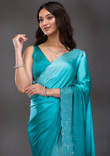 Women's Sea Green Swarovski Satin Saree