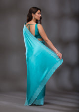 Women's Sea Green Swarovski Satin Saree