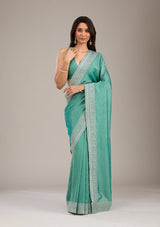 Women's Sea Green Zariwork Soft Silk Saree