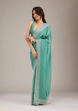 Women's Sea Green Zariwork Soft Silk Saree