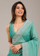 Women's Sea Green Zariwork Soft Silk Saree