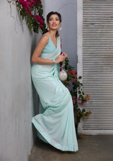 Women's Blue Sequins Georgette Designer Saree