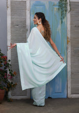 Women's Blue Sequins Georgette Designer Saree