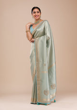 Women's Sky Blue Mirrorwork Silk Saree