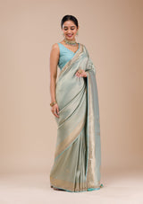 Women's Sky Blue Mirrorwork Silk Saree