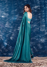 Women's Turquoise Blue Stonework Satin Designer Saree