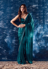Women's Turquoise Blue Stonework Satin Designer Saree