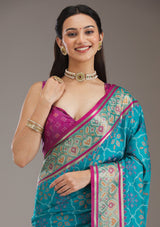 Women's Turquoise Blue Threadwork Art Silk Saree