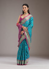 Women's Turquoise Blue Threadwork Art Silk Saree